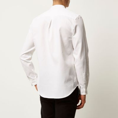 White waffle grandad collar shirt